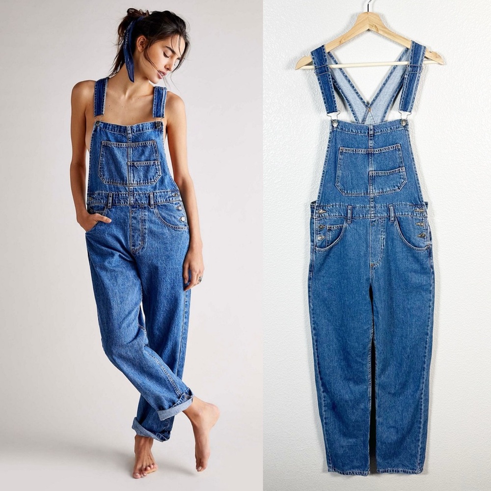 Free People Blue Denim Women Jeans Overalls